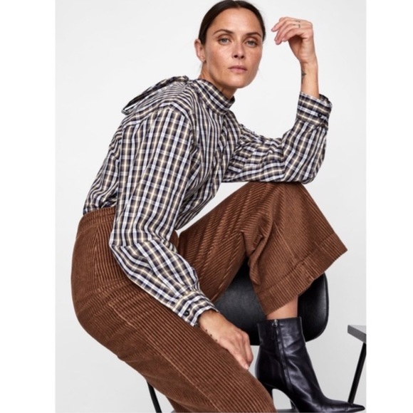 Zara Tops - Zara Plaid High Neck Tie Blouse size M